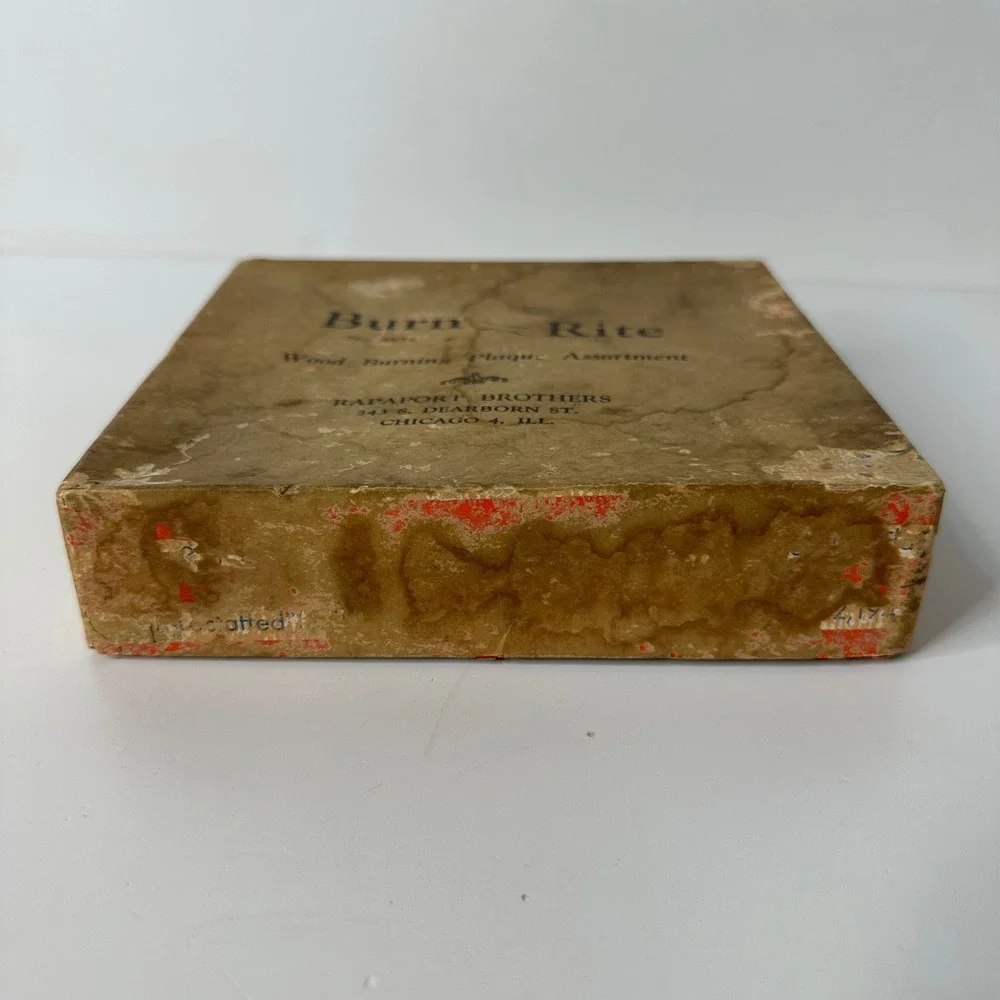 Vintage Burn Rite Wood Burning Plaque Assortment No 4652 Boxed Rapaport Brothers